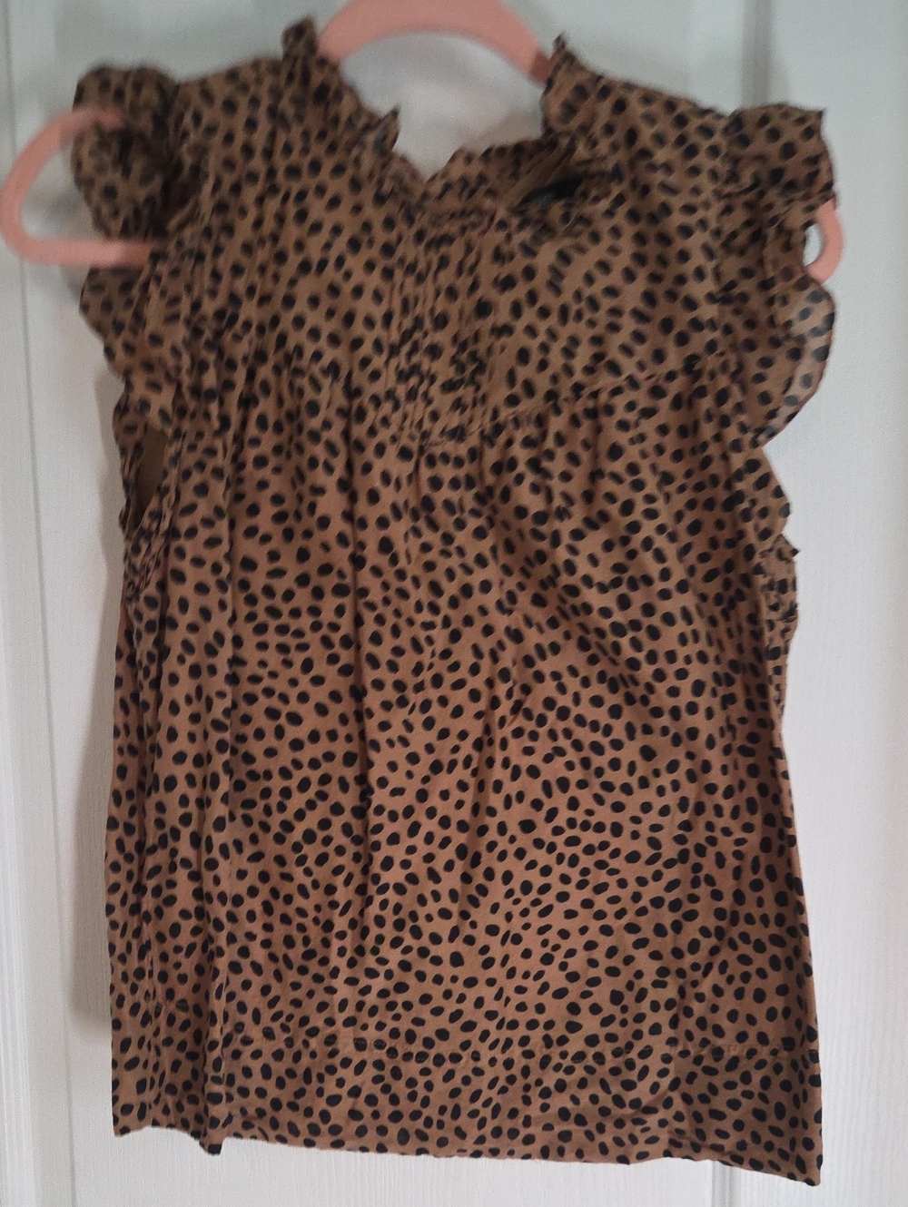 J. Crew Tan and Black Polka Dot Ruffle Sleeve Blouse